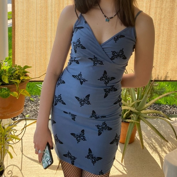 Butterfly Sleveless Blue Dress Size Small - Picture 14 of 14